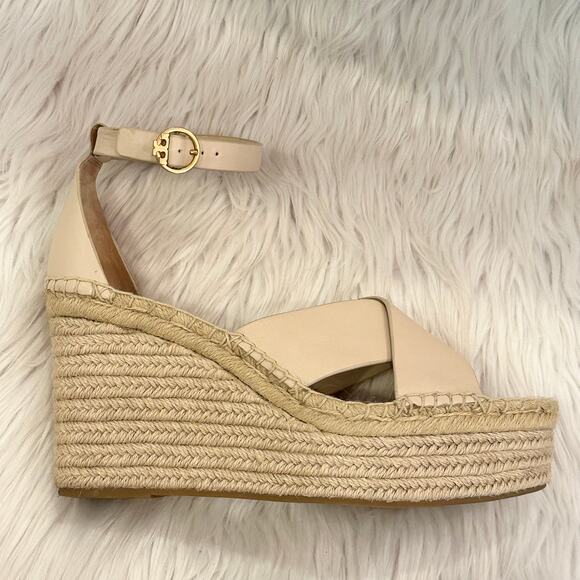 Tory Burch Selby Wedge Platform Espadrilles Leather Criss Cross Heels Sandals - Picture 11 of 13